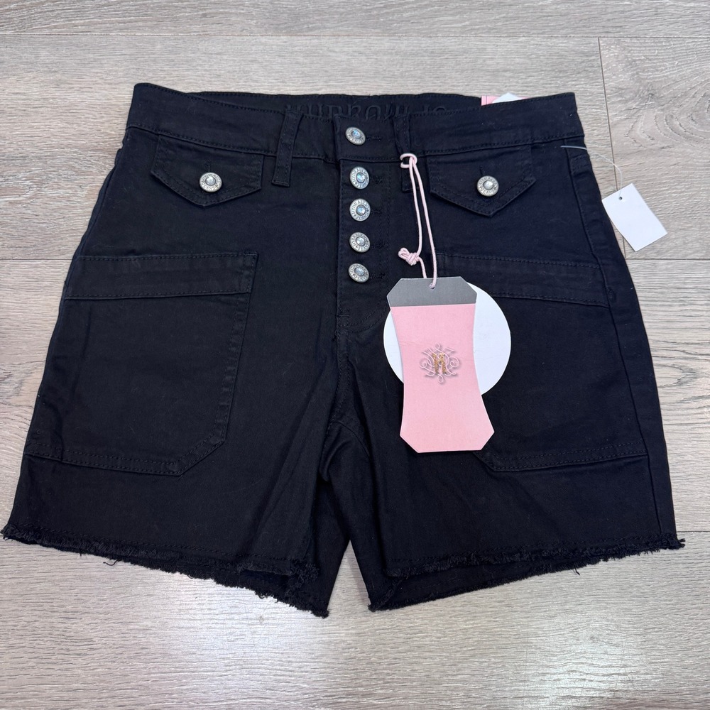 NWT Hydraulic Jeans Murray Black Curvy High Rise Button Fly Denim Shorts Size 4